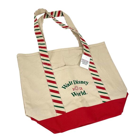 Disney Parks WDW Christmas Canvas Tote Bag Embroidered Reuseable Shopping Bag - Picture 1 of 9